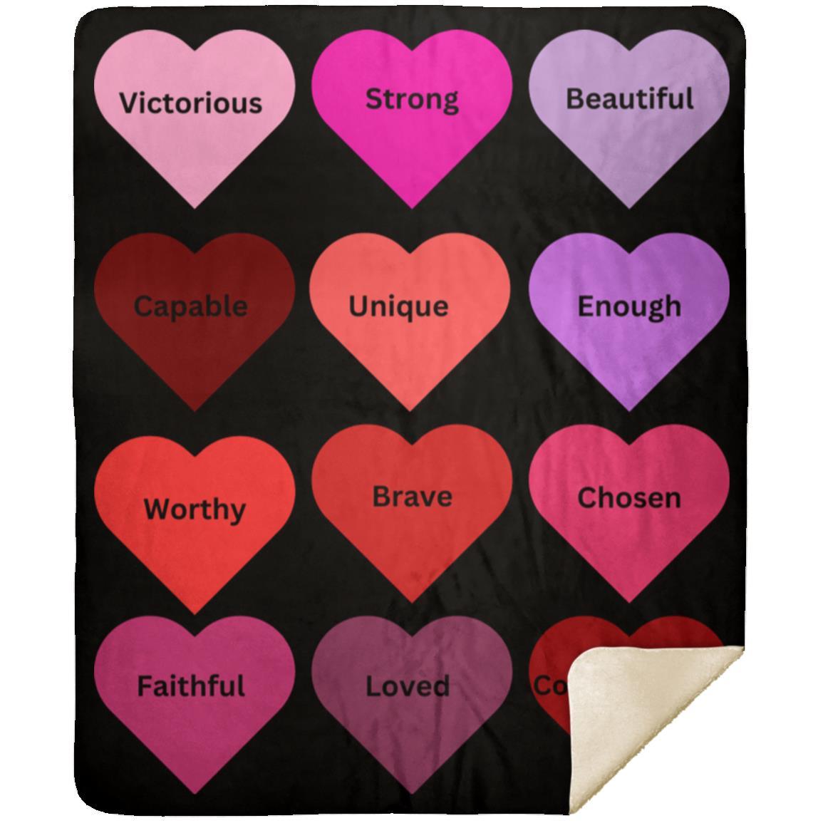 Positive hearts black MSHM Premium Sherpa Blanket 50x60