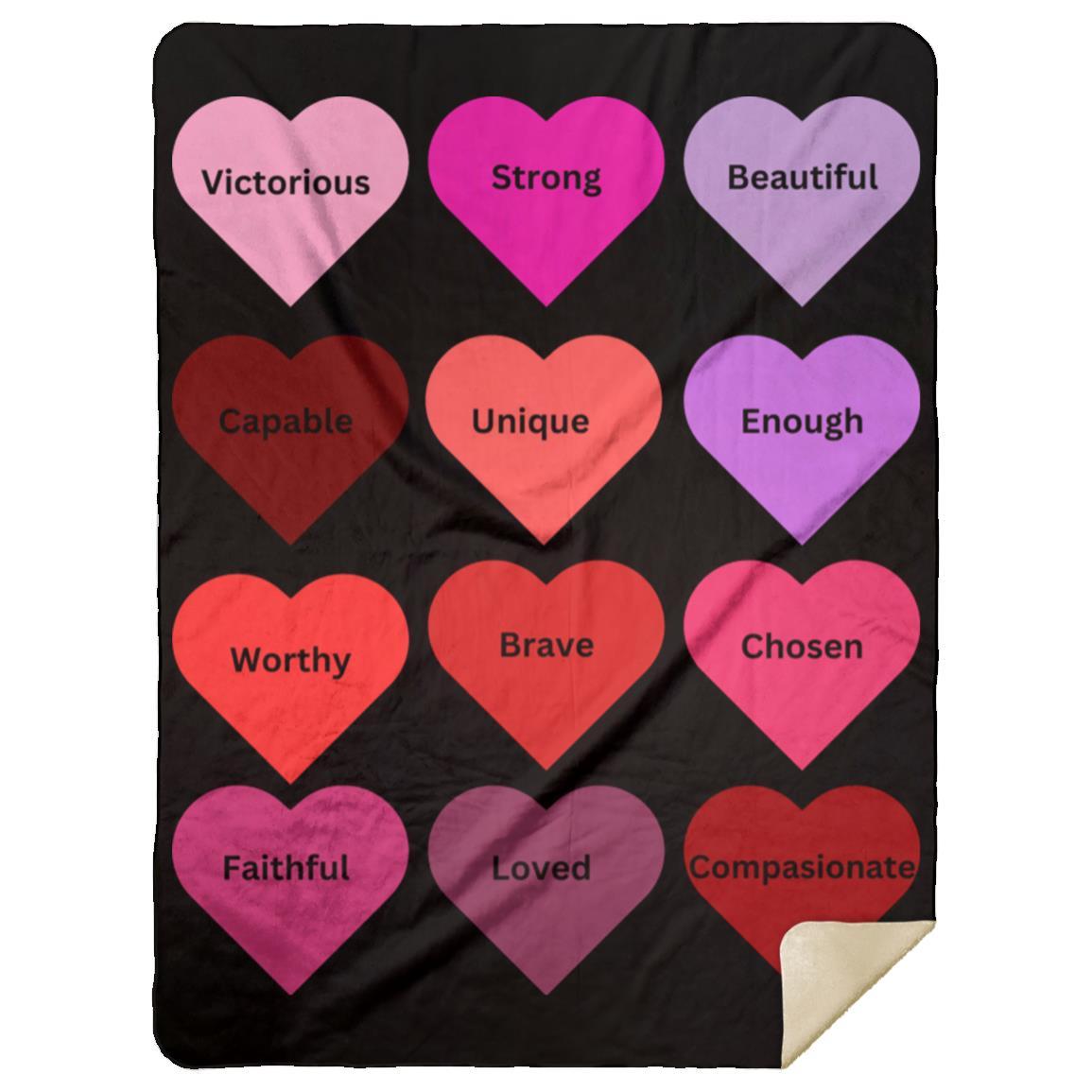 Positive hearts black MSHL Premium Sherpa Blanket 60x80