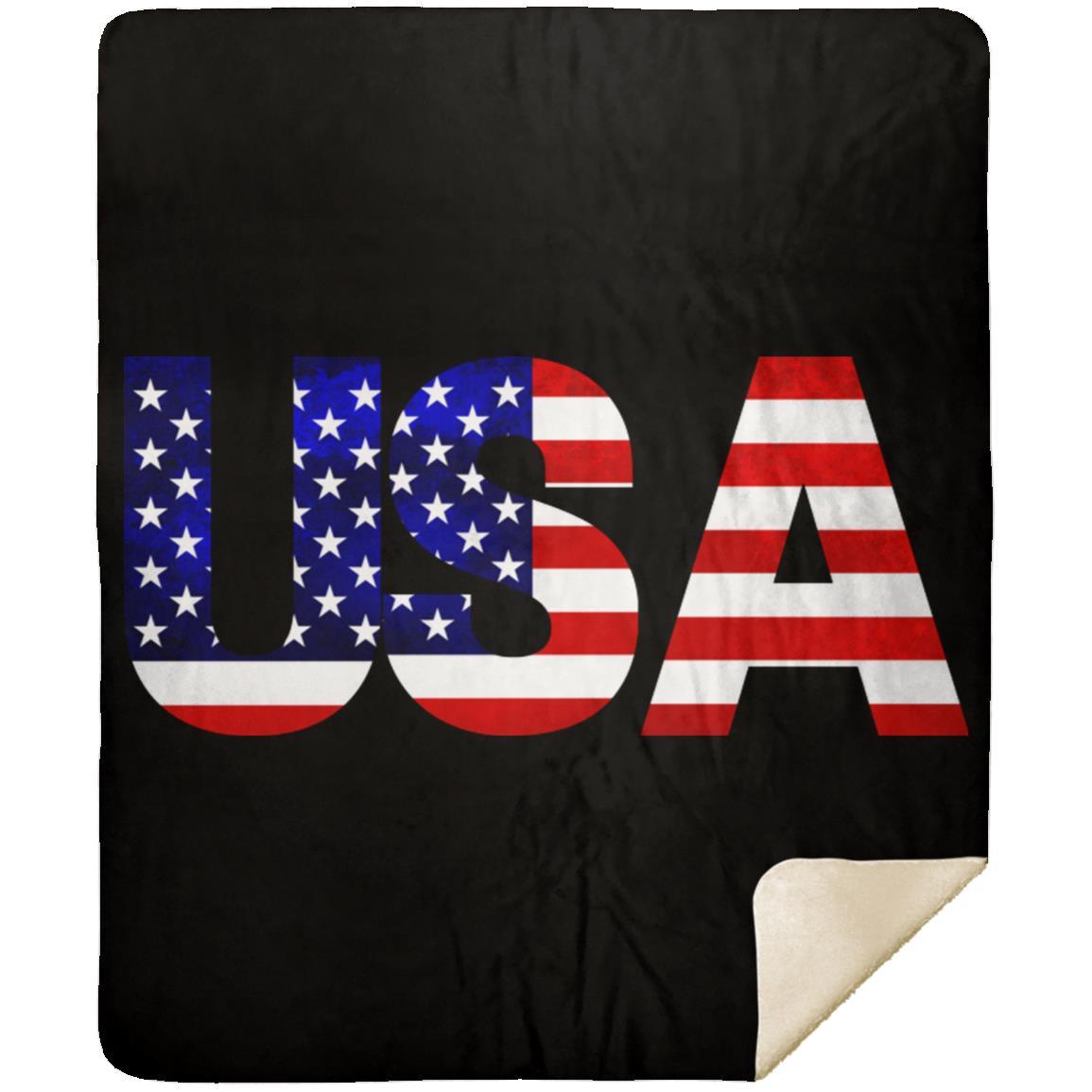 USA American Flag T-shirt MSHM Premium Sherpa Blanket 50x60