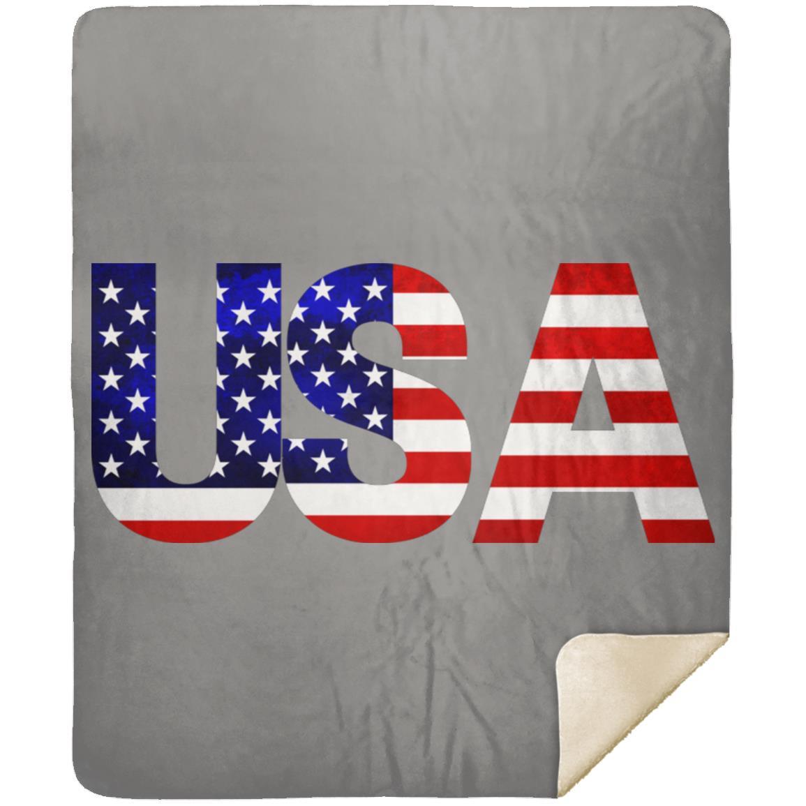 USA American Flag T-shirt MSHM Premium Sherpa Blanket 50x60