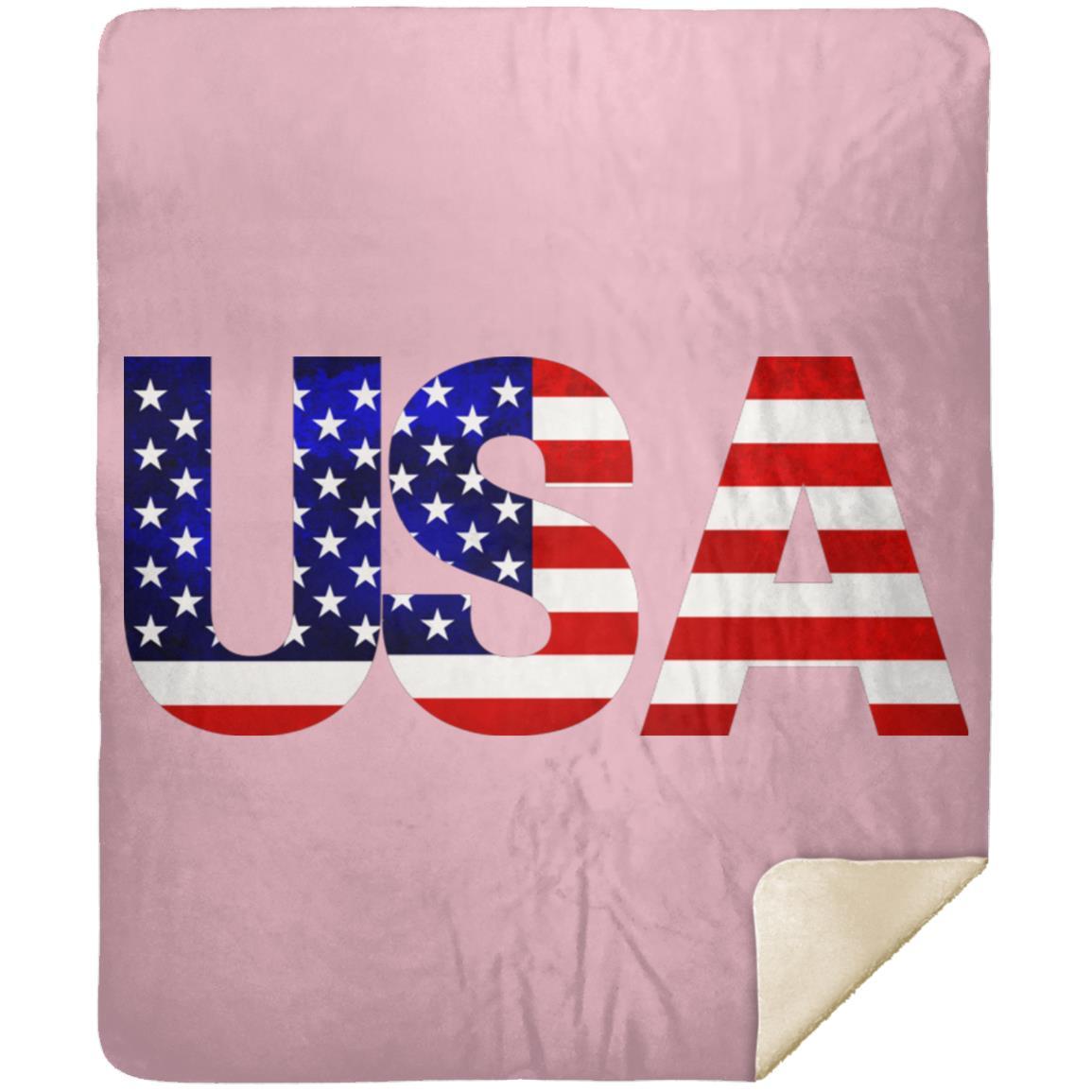 USA American Flag T-shirt MSHM Premium Sherpa Blanket 50x60