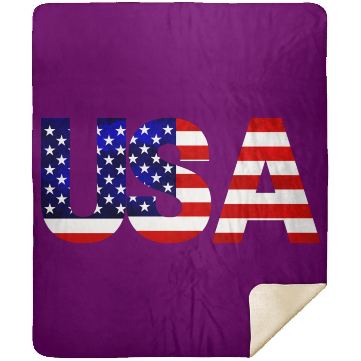 USA American Flag T-shirt MSHM Premium Sherpa Blanket 50x60