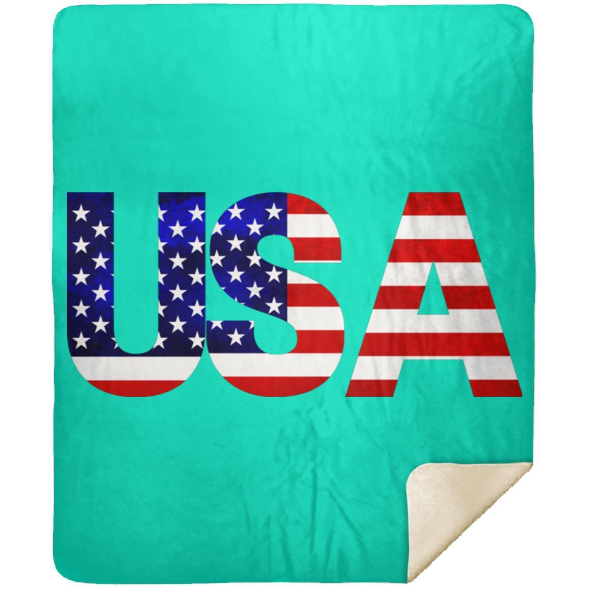 USA American Flag T-shirt MSHM Premium Sherpa Blanket 50x60