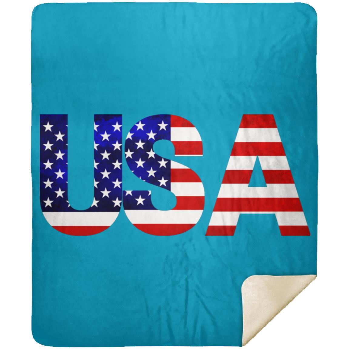 USA American Flag T-shirt MSHM Premium Sherpa Blanket 50x60