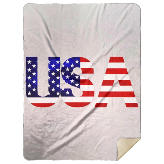 USA American Flag T-shirt MSHL Premium Sherpa Blanket 60x80