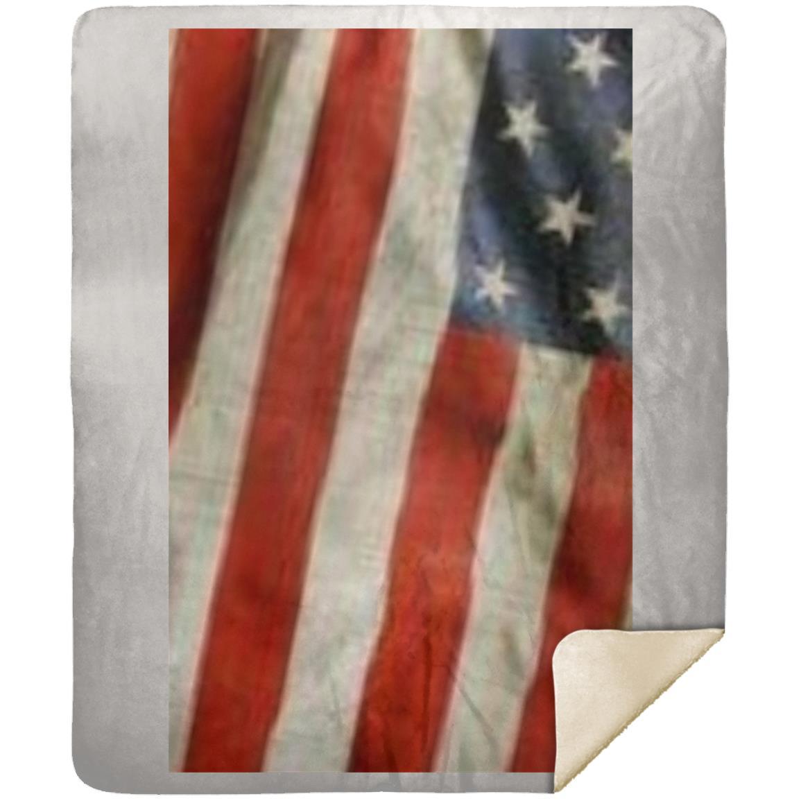 Premium Mink Sherpa Blanket 50x60 -- American Flag -- Distressed and Waving