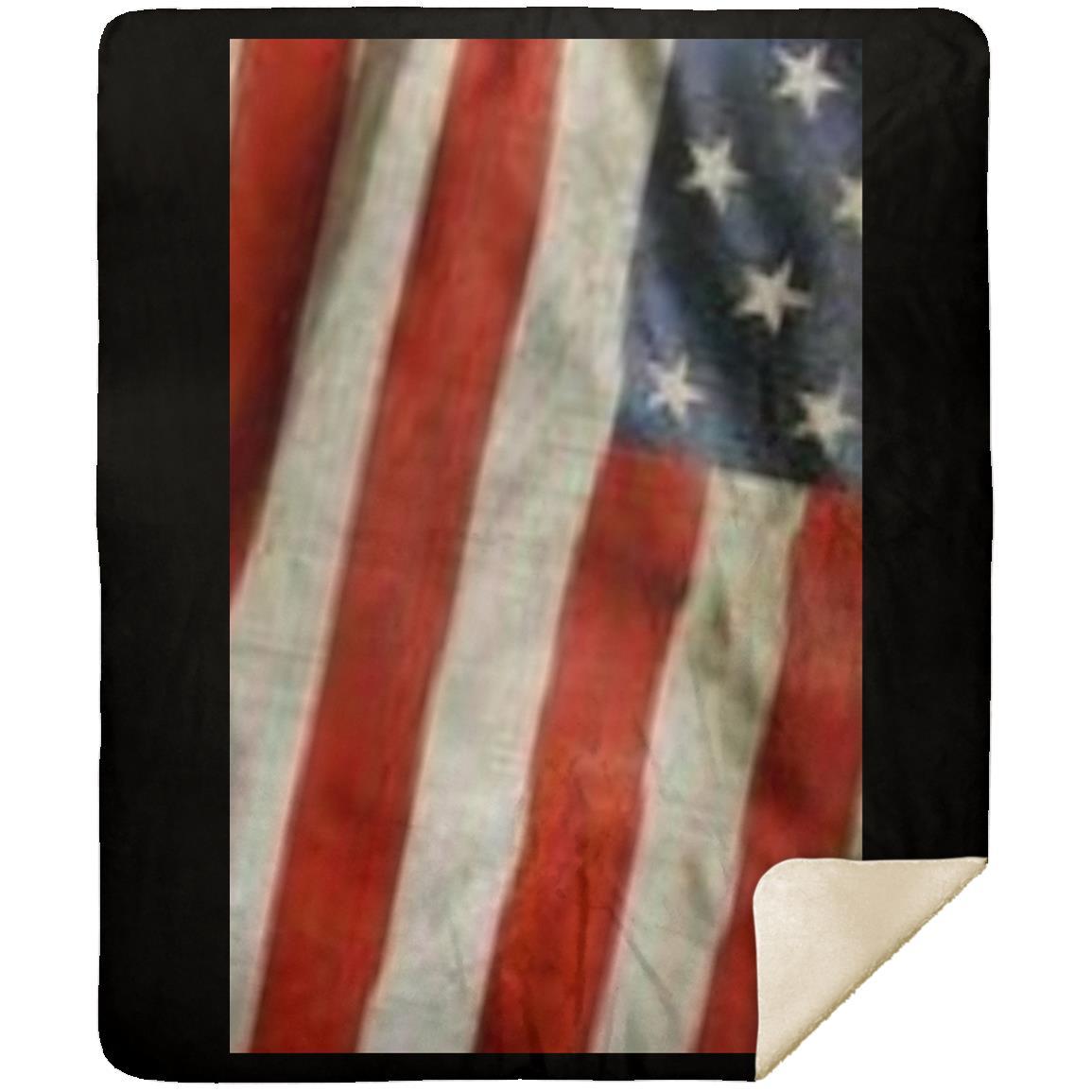 Premium Mink Sherpa Blanket 50x60 -- American Flag -- Distressed and Waving