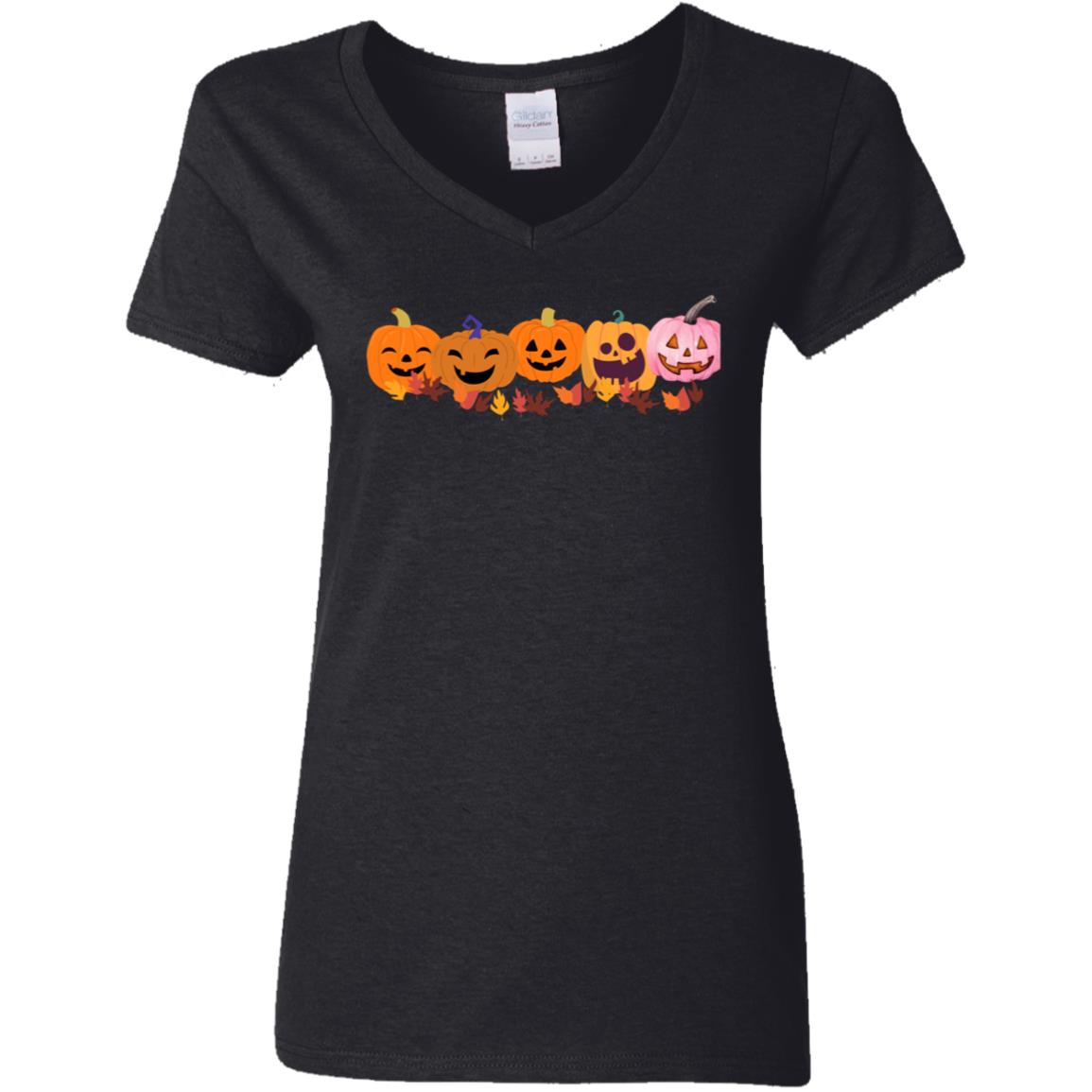 Jack 0 Lanterns in a Row G500VL Ladies' 5.3 oz. V-Neck T-Shirt