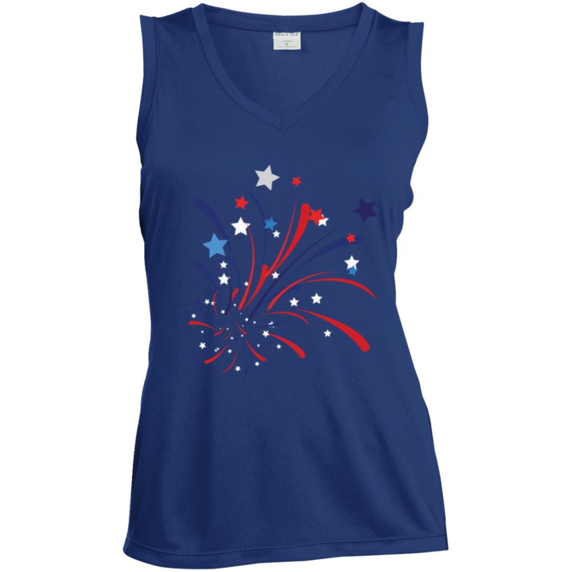 4th of July Firework -- CLOSEOUT -- Ladies' Sleeveless V-Neck Performance Tee