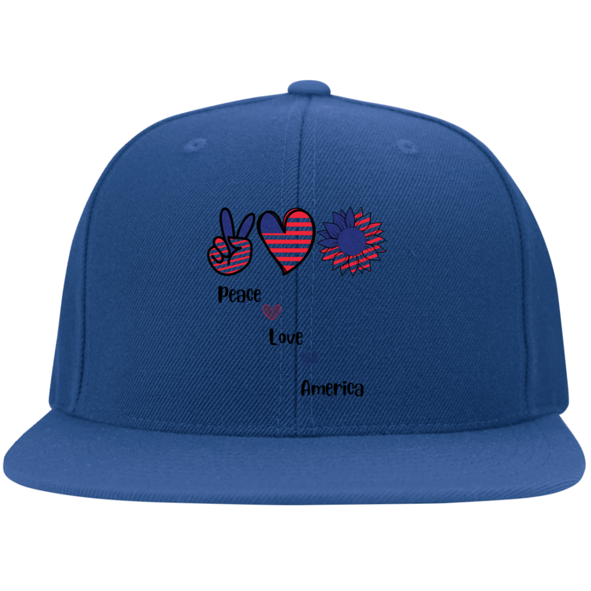 Embroidered Flat Bill Twill Flexfit Cap -- Peace Love America