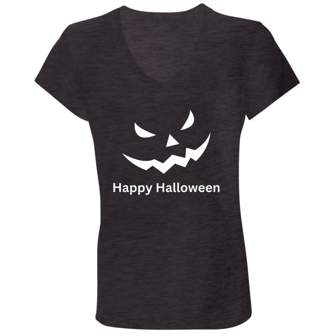 Scary Black Jack o' Lantern CLOSEOUT -- Ladies' Jersey V-Neck T-Shirt