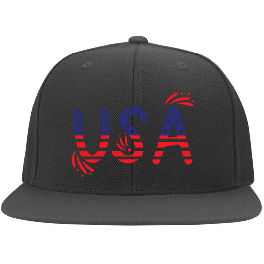 Embroidered Flat Bill Twill -- Flexfit Cap -- Flag USA