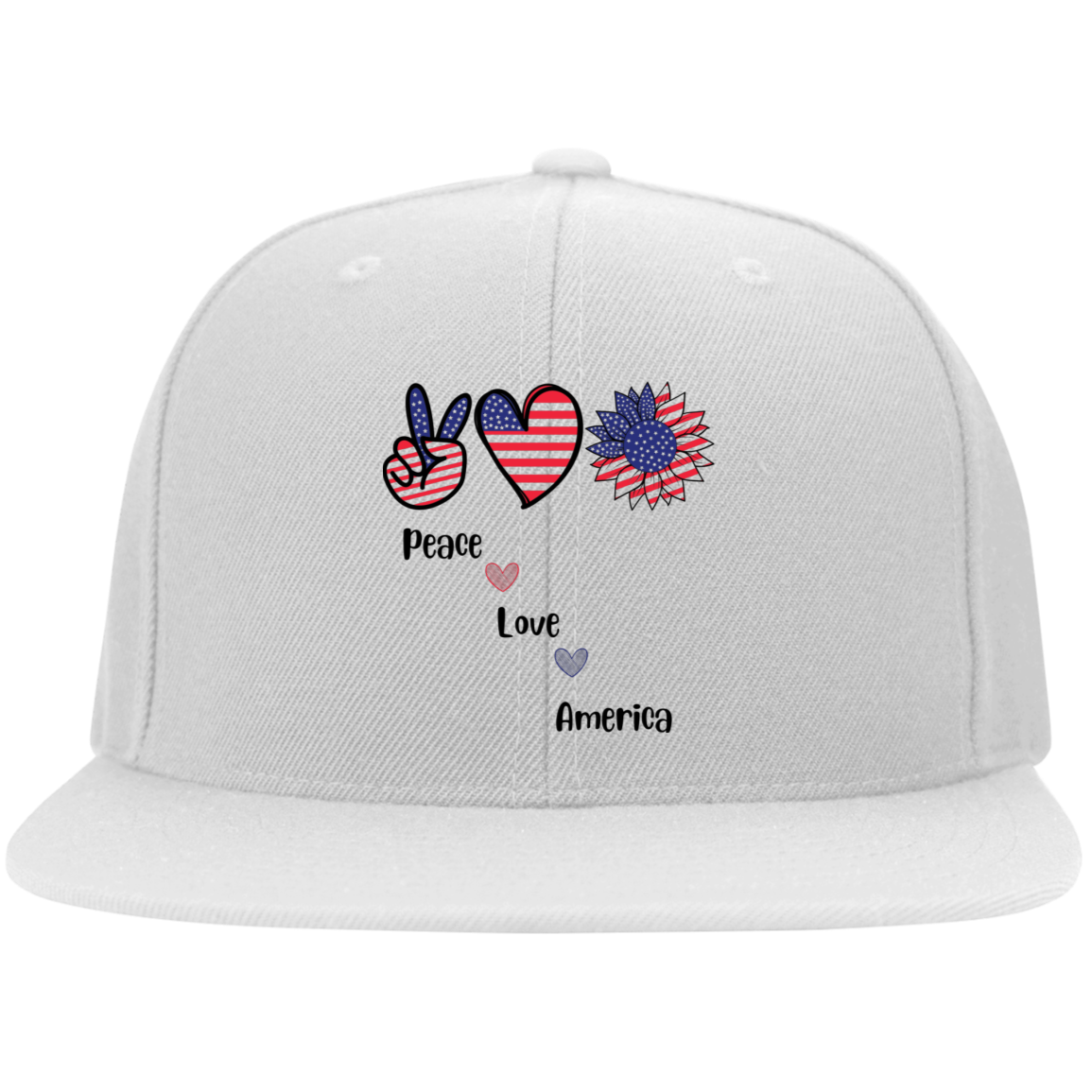 Embroidered Flat Bill Twill Flexfit Cap -- Peace Love America