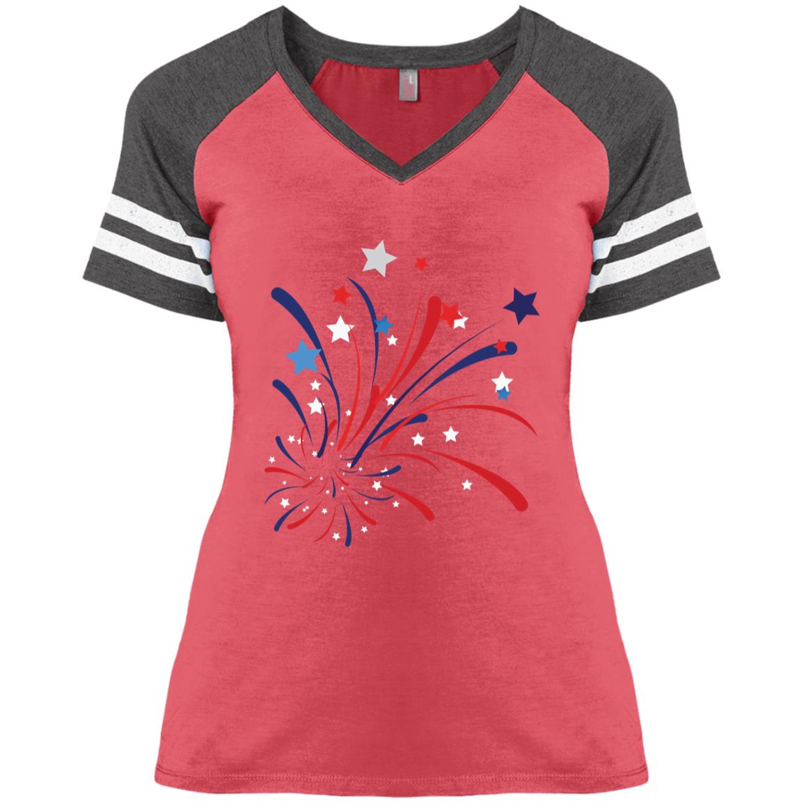 4th of July Firework -- CLOSEOUT -- Ladies' Game V-Neck T-Shirt