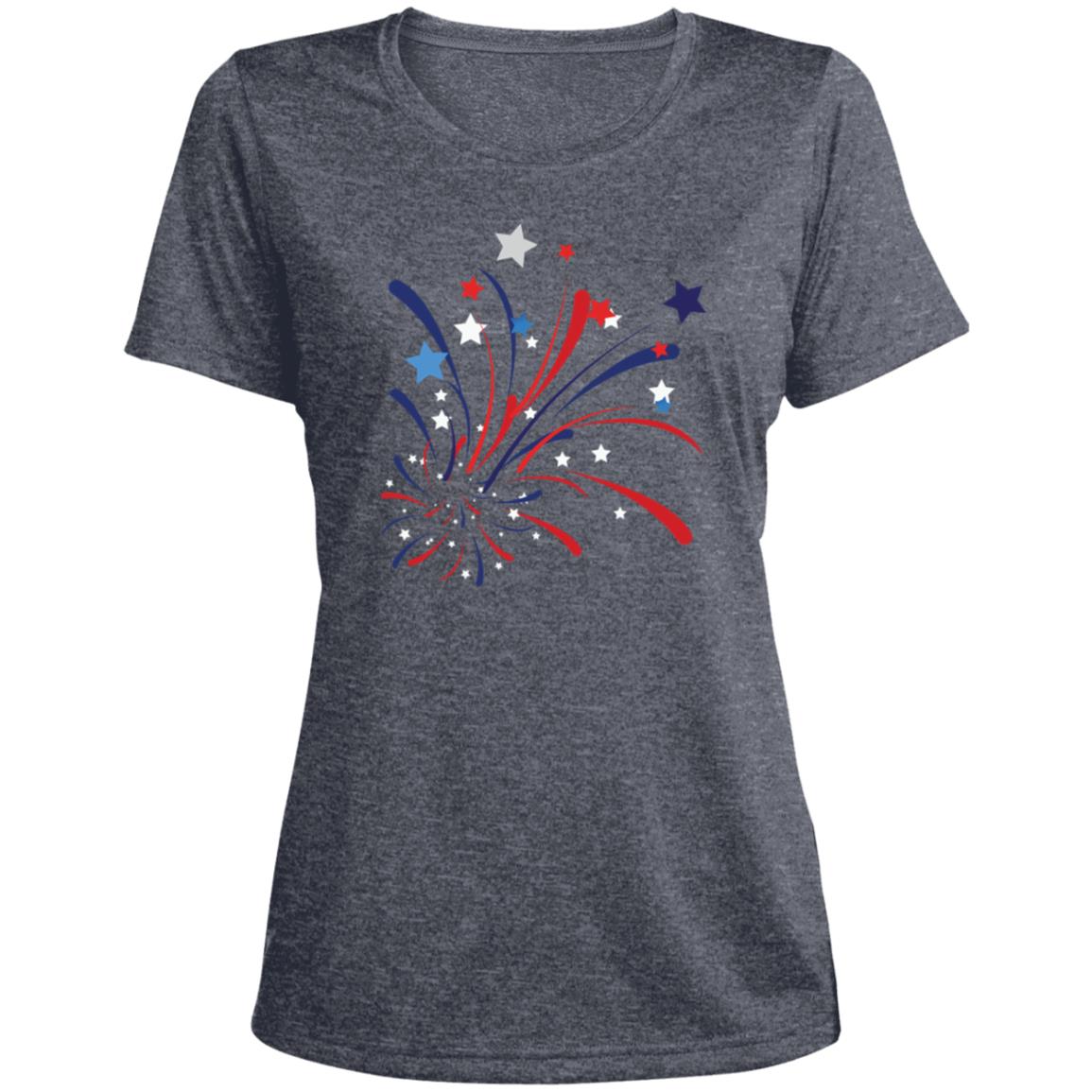 4th of July Firework -- CLOSEOUT -- Ladies' Heather Scoop Neck Performance Tee