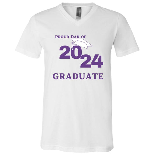 Proud Dad -- Graduate 2024 -- Unisex Jersey V-Neck T-Shirt