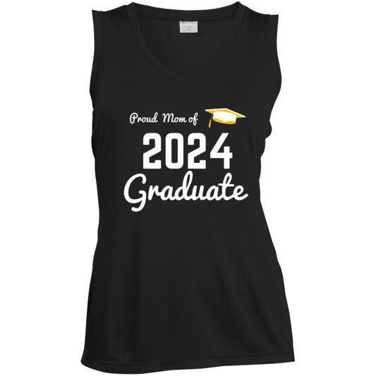 Proud Mom -- 2024 Graduate -- Ladies' Sleeveless V-Neck Performance Tee