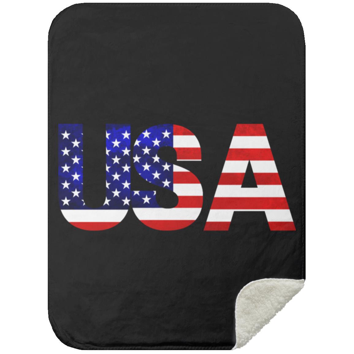 USA American Flag T-shirt MSHS Premium Sherpa Blanket 30x40