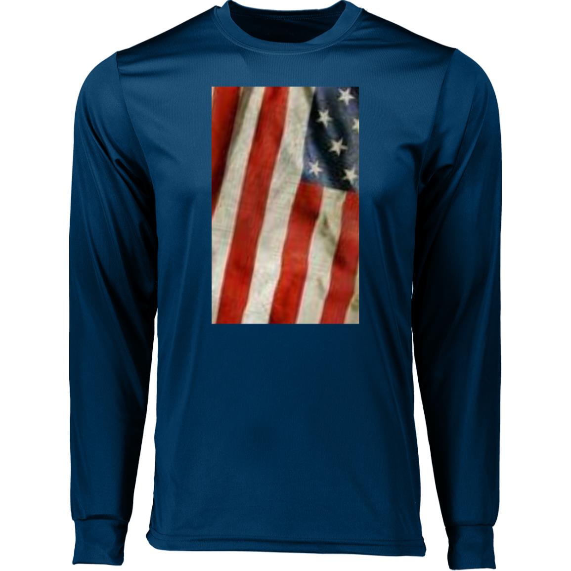 American Flag -- Distressed & Waving -- CLOSEOUT -- Long Sleeve Moisture-Wicking Tee