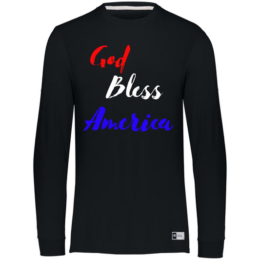 God bless America red white blue 64LTTM Essential Dri-Power Long Sleeve Tee