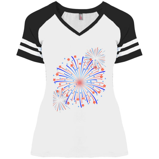 4th of July Fireworks (1) CLOSEOUT -Ladies' Game V-Neck T-Shirt