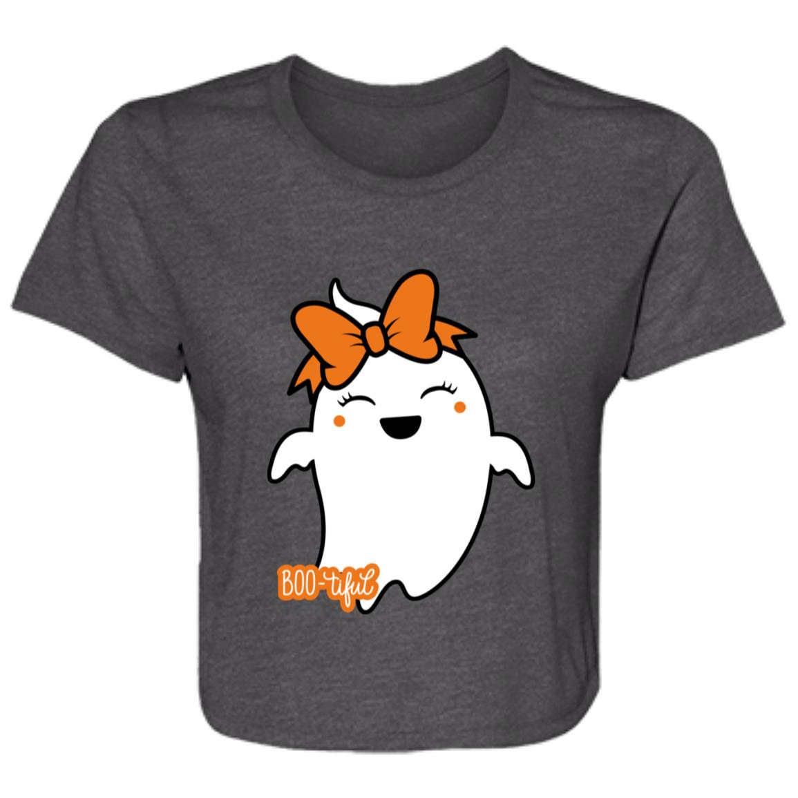 Boo-tiful Ghost with Bow B8882 Ladies' Flowy Cropped Tee