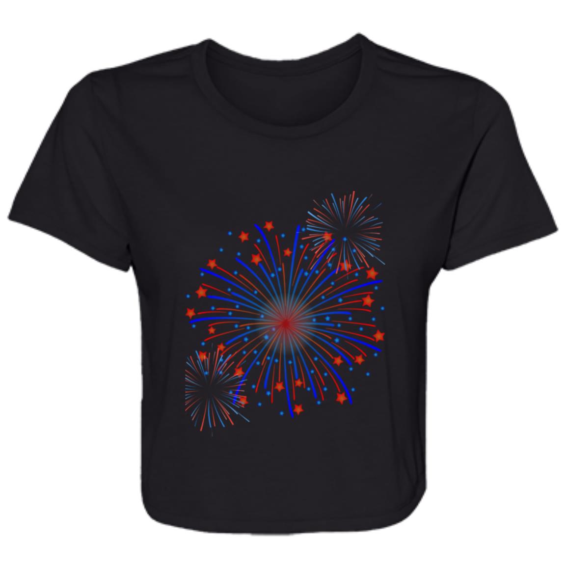 4th of July Fireworks (1) B8882 Ladies' Flowy Cropped Tee