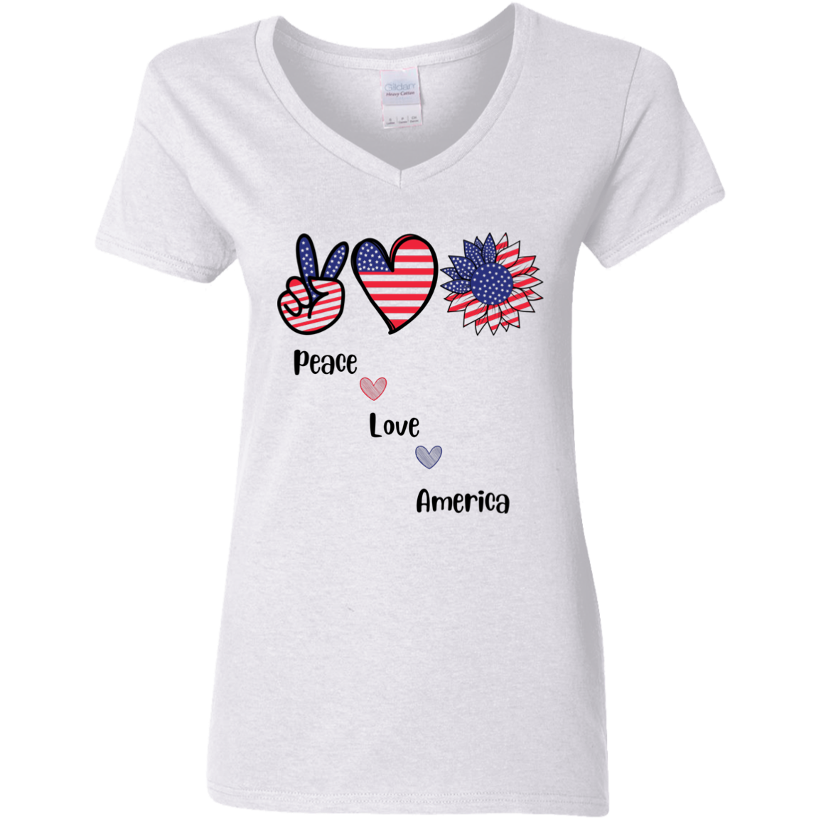 Ladies' V-Neck T-Shirt -- Peace Love America
