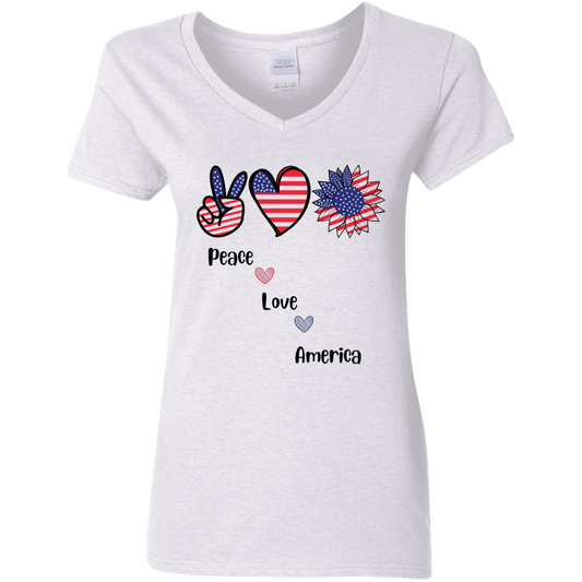 Ladies' V-Neck T-Shirt -- Peace Love America