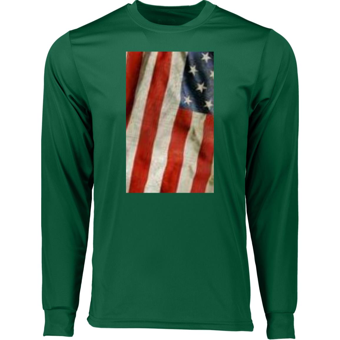 American Flag -- Distressed & Waving -- CLOSEOUT -- Long Sleeve Moisture-Wicking Tee