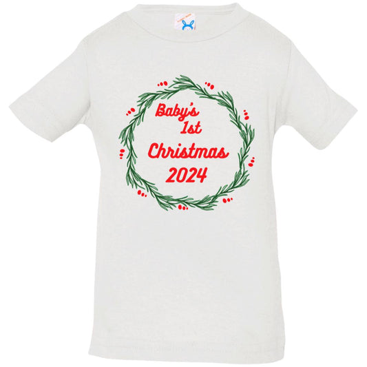 Baby's 1st Christmas wreath 2024 --  Infant Jersey T-Shirt