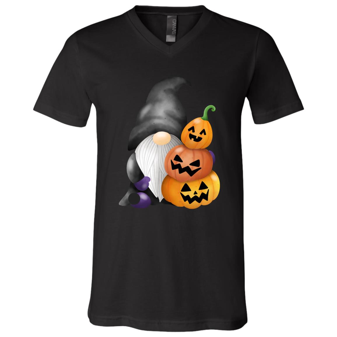 Gnome wJack o' Lanterns 3005 Unisex Jersey SS V-Neck T-Shirt