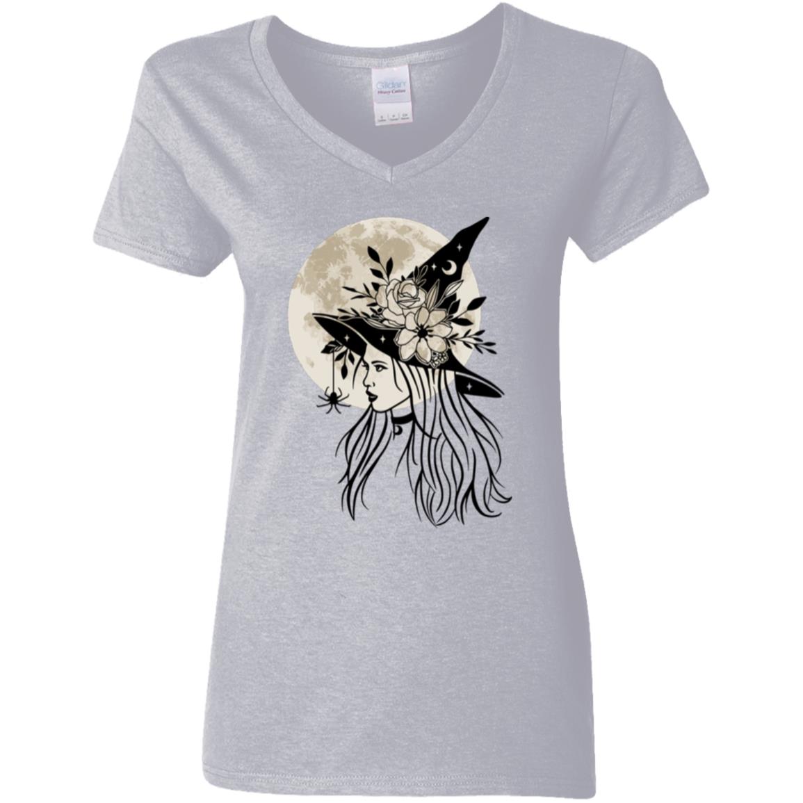 Witchy Moon -- Ladies' 5.3 oz. V-Neck T-Shirt