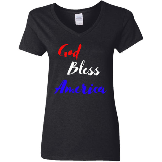 God bless America red white blue G500VL Ladies' 5.3 oz. V-Neck T-Shirt