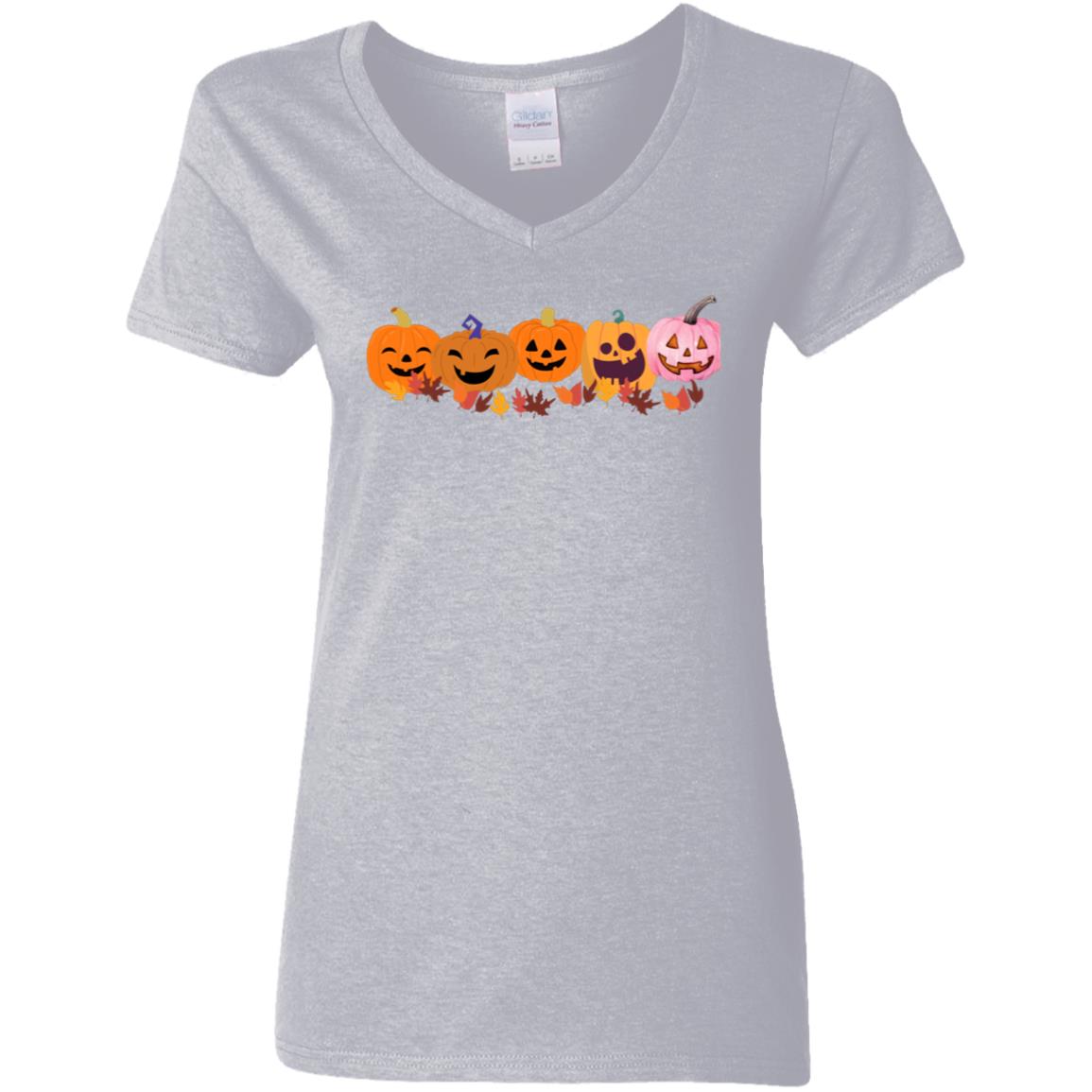 Jack 0 Lanterns in a Row G500VL Ladies' 5.3 oz. V-Neck T-Shirt