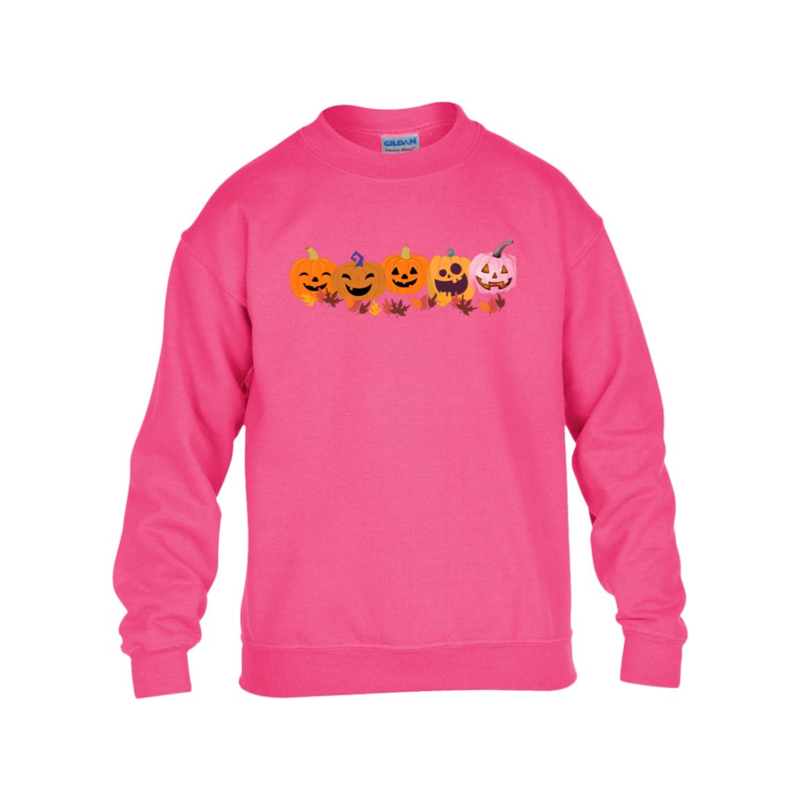 Jack 0 Lanterns in a Row -- Gildan Kids Heavy Blend Fleece Crew