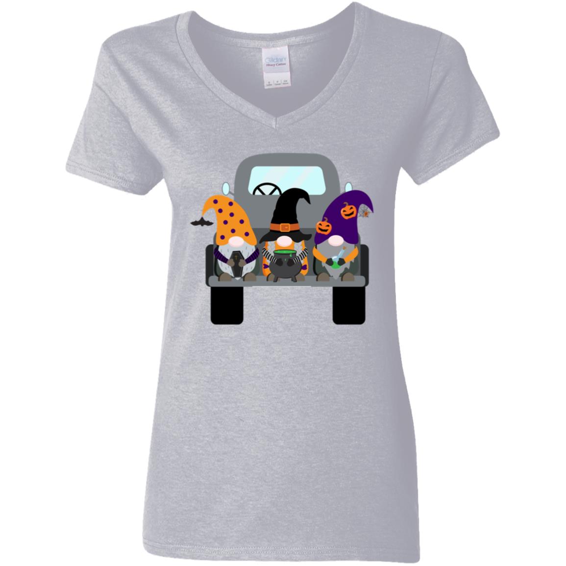 Halloween Gnomes in a Truck G500VL Ladies' 5.3 oz. V-Neck T-Shirt