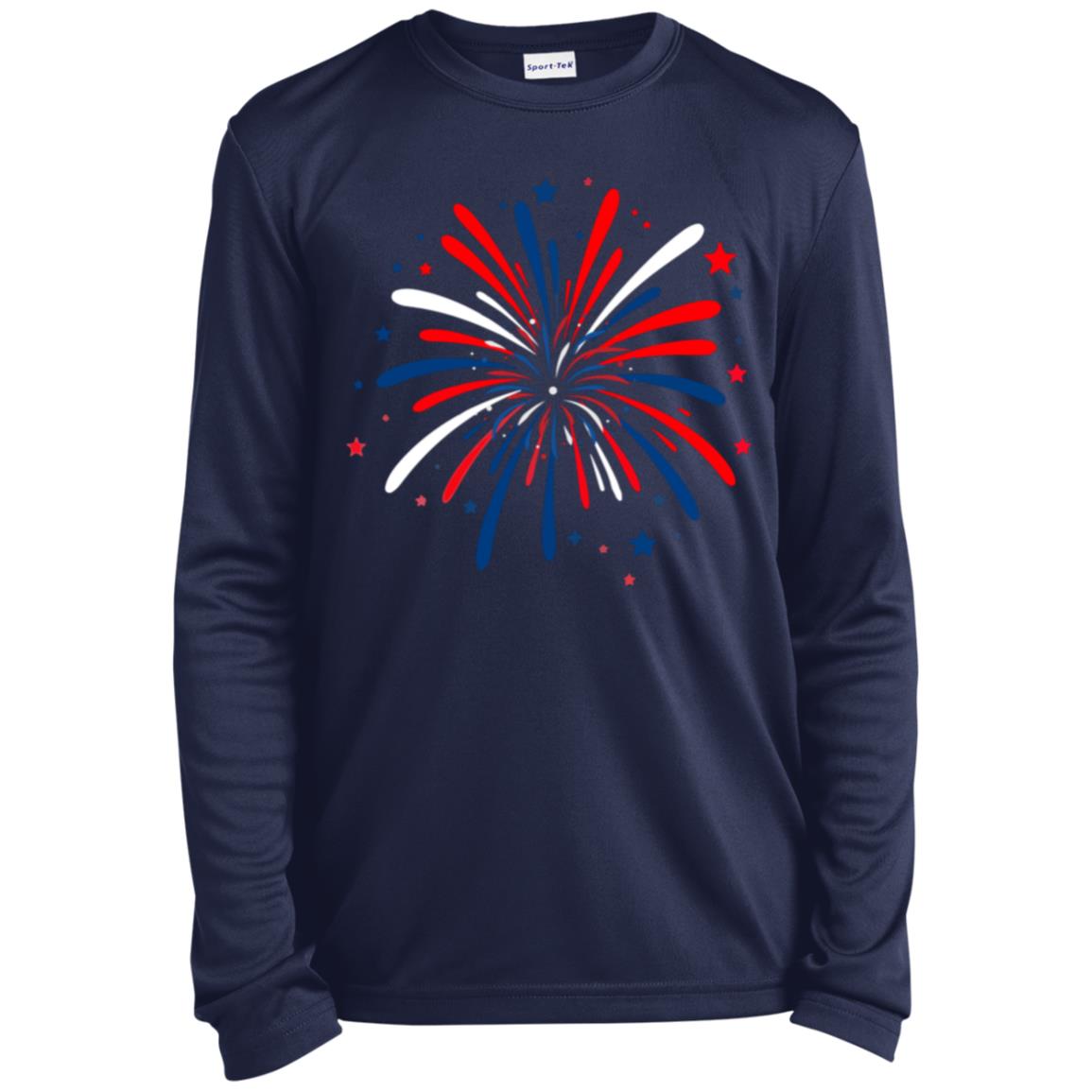 4th of July Firework -- CLOSEOUT -- Youth Long Sleeve Performance Tee