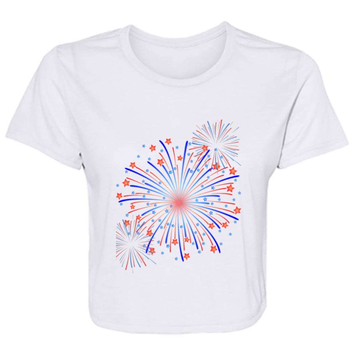 4th of July Fireworks (1) B8882 Ladies' Flowy Cropped Tee