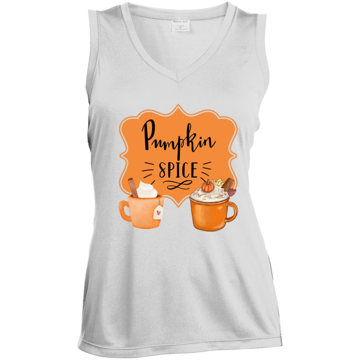 Pumpkin Spice Latte Orange Black -- CLOSEOUT -- Ladies' Sleeveless V-Neck Performance Tee