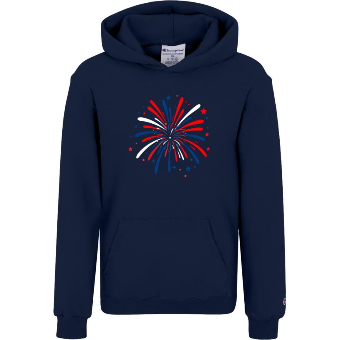 4th of July Firework -- Champion Kids Powerblend Hoodie