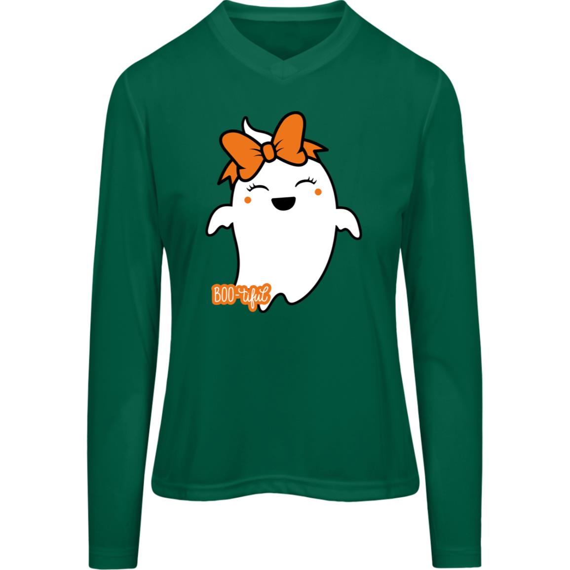 Boo-tiful Ghost with Bow -- Team 365 Womens Zone Long Sleeve Tee