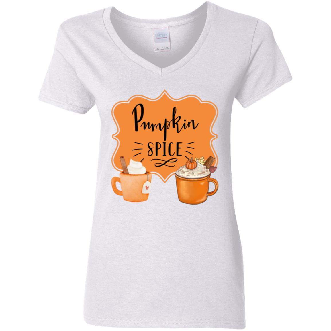 Pumpkin Spice Latte Orange Black -- Ladies' 5.3 oz. V-Neck T-Shirt