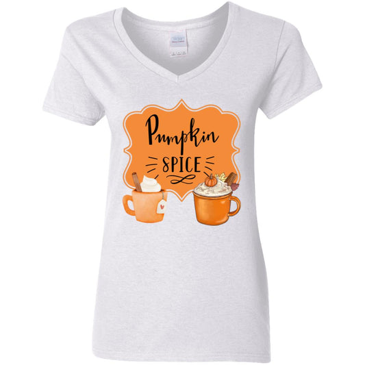 Pumpkin Spice Latte Orange Black -- Ladies' 5.3 oz. V-Neck T-Shirt