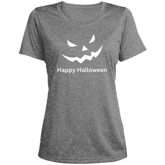 Scary Black Jack o' Lantern CLOSEOUT -- Ladies' Heather Scoop Neck Performance Tee