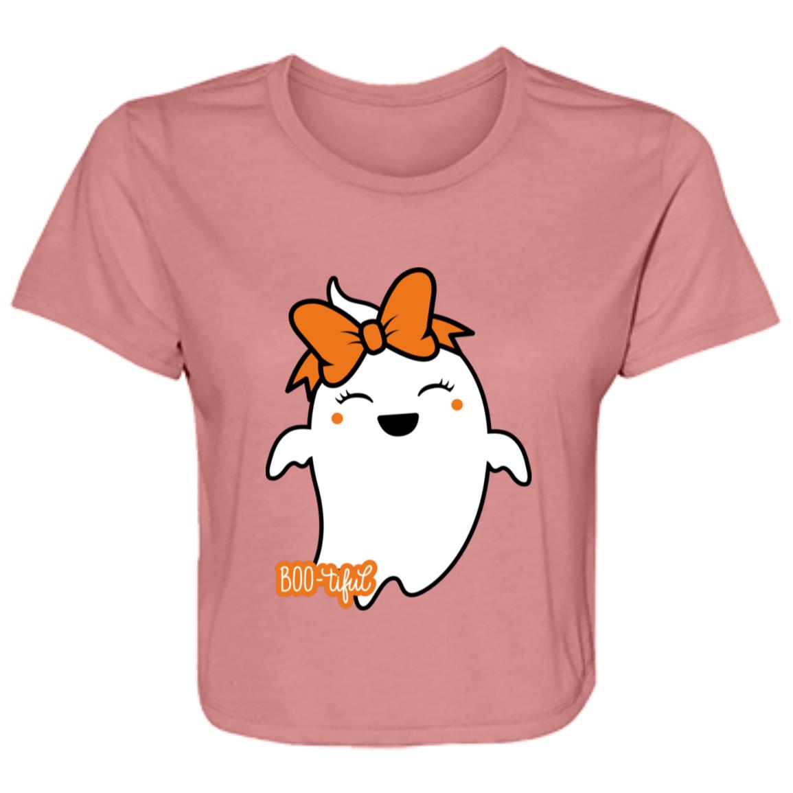 Boo-tiful Ghost with Bow B8882 Ladies' Flowy Cropped Tee