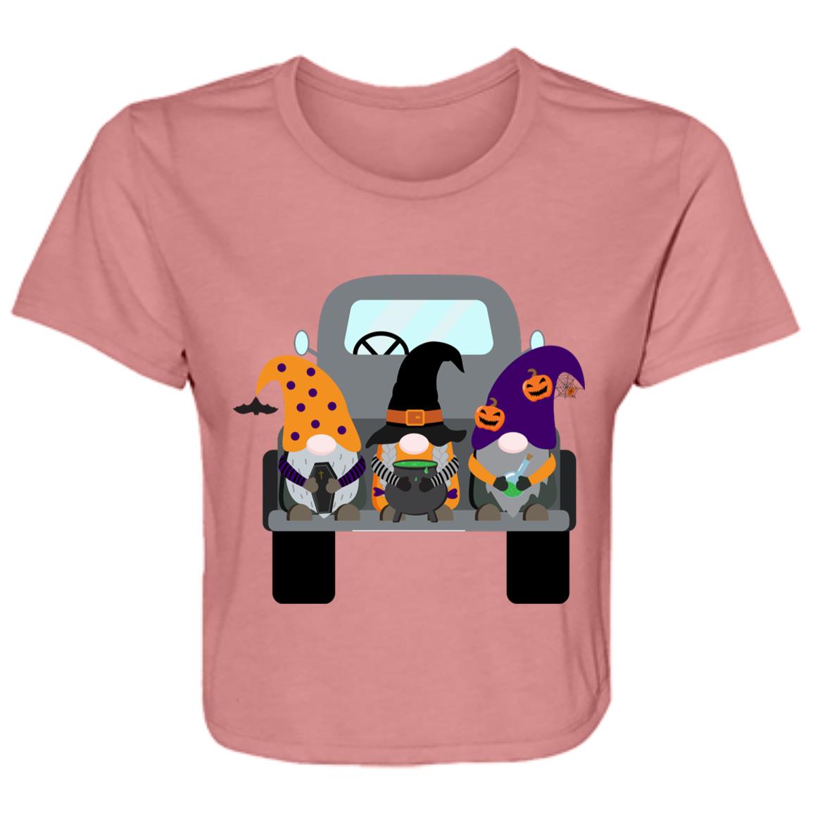 Halloween Gnomes in a Truck B8882 Ladies' Flowy Cropped Tee