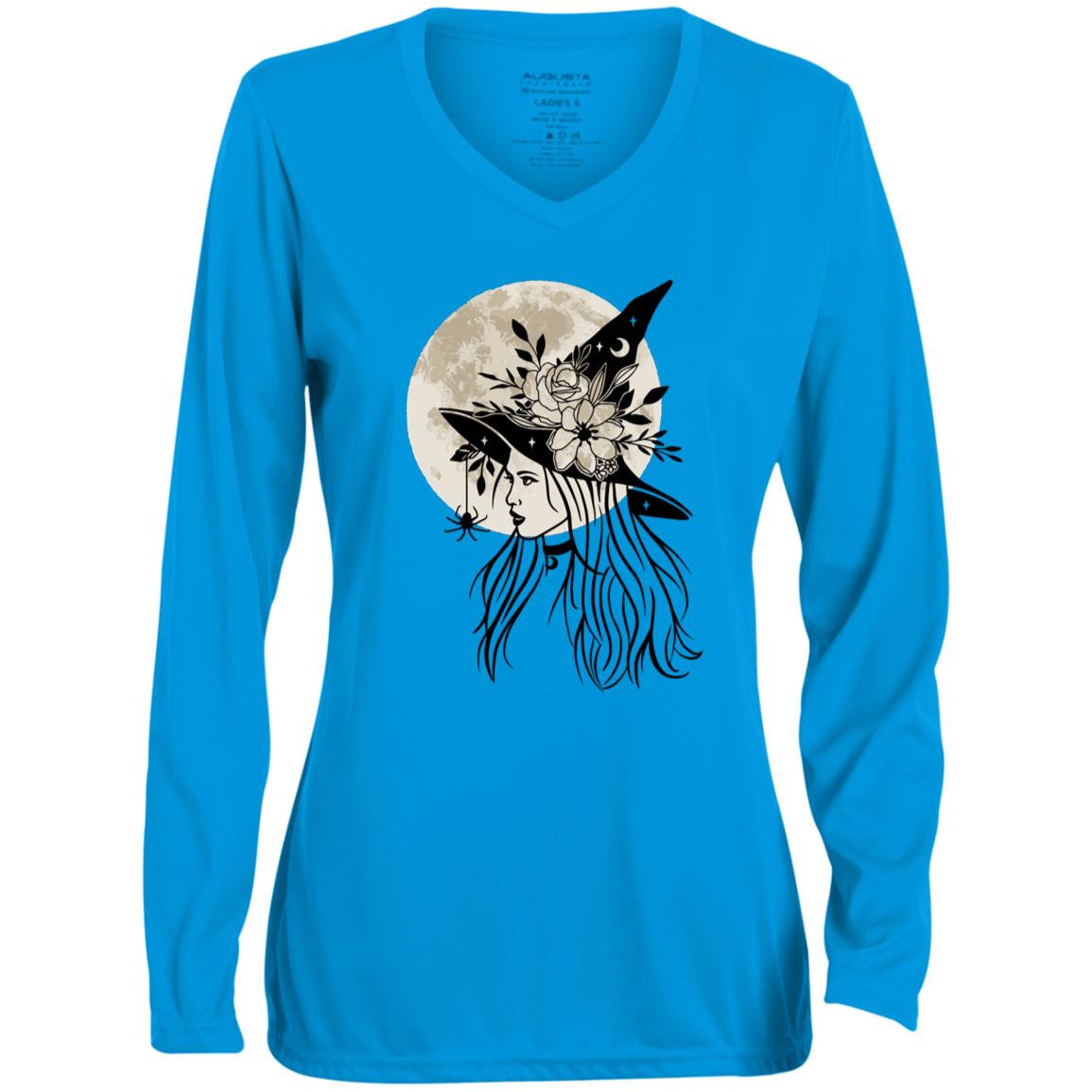 Witchy Moon CLOSEOUT -- Ladies' Moisture-Wicking Long Sleeve V-Neck Tee