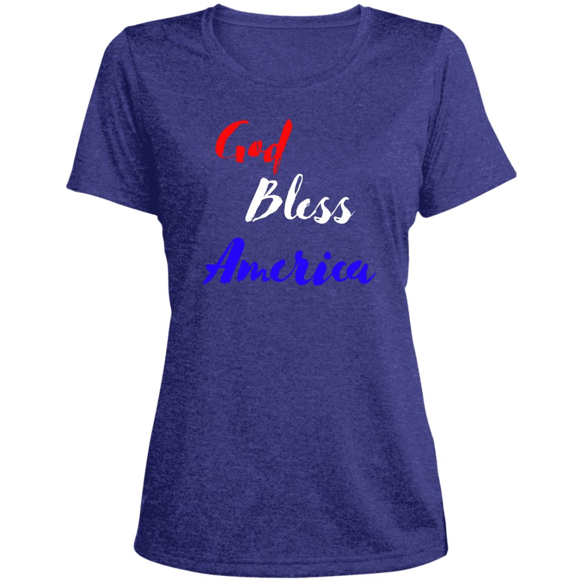 God bless America red white blue LST360 Ladies' Heather Scoop Neck Performance Tee