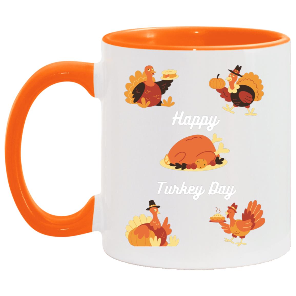 Happy Turkey Day white letters AM11OZ 11oz Accent Mug